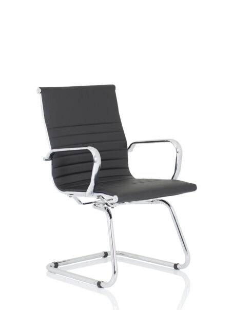 OE - Nola Black Leather Cantilever Visitor Chair with Arms
